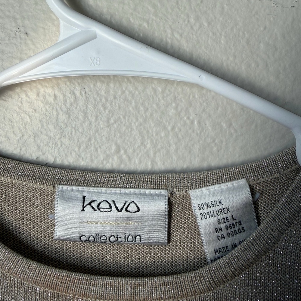 Kevo Silk Blend Silver Metallic Shimmer Knit Sleeveless Tank Top Shell Women’s L - Picture 3 of 4